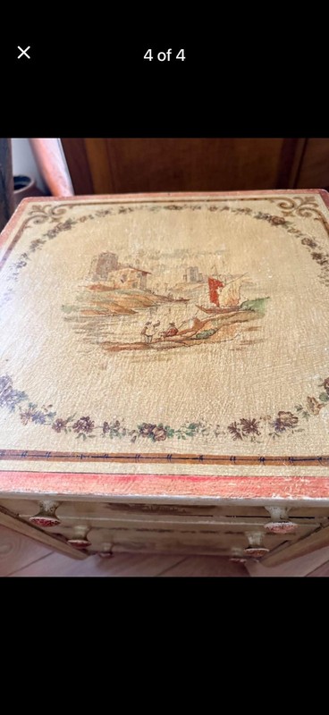 Vintage Hand-Painted Drop-Leaf Side Table - Pastoral Landscape Motif gallery