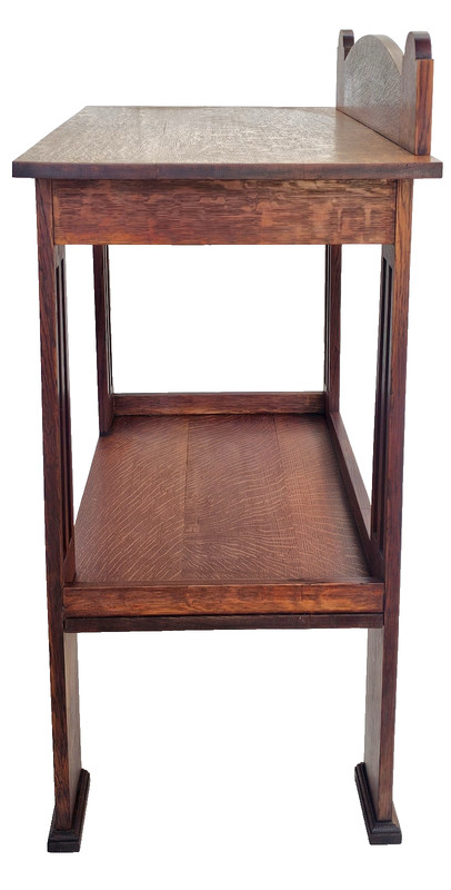 Antique Arts & Crafts Tiger Oak Console Table Attributed to Liberty & Co 1900s gallery