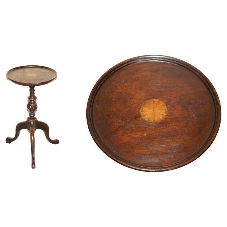 LOVELY SMALL ANTIQUE SHERATON REVIVAL MAHOGANY TRIPOD SIDE END LAMP WINE TABLE