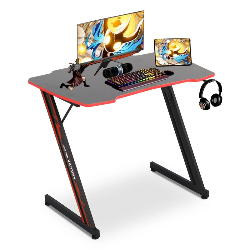 Z-Shaped Gaming Desks with Headphone Hook and Adjustable Feet Gaming Table Desk, gallery