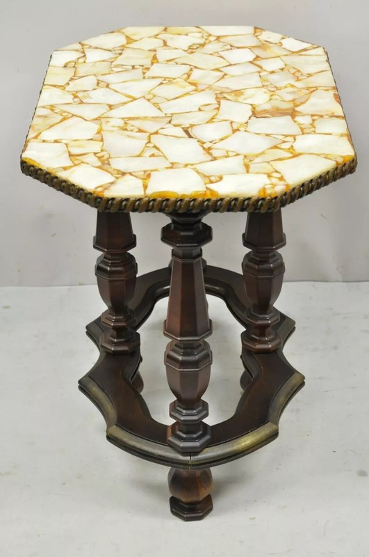 Vintage Modern Mediterranean Style Resin Specimen Top Side Lamp End Table gallery