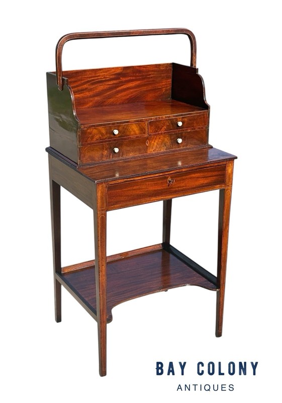 Antique George III Mahogany Inlaid Side Table with Portable Sewing Work Section
