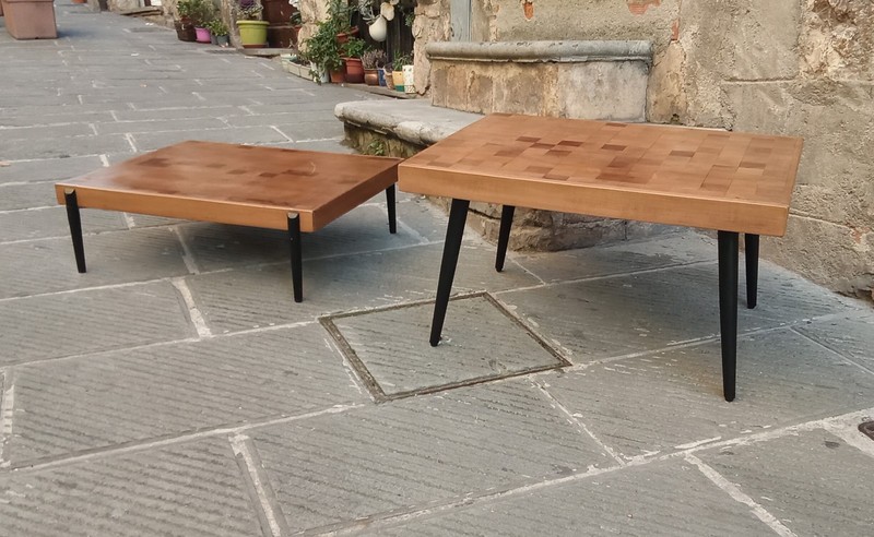 Vintage Mid Century Pair Coffee Table Gio Ponti style Wood Top Italy 1955s