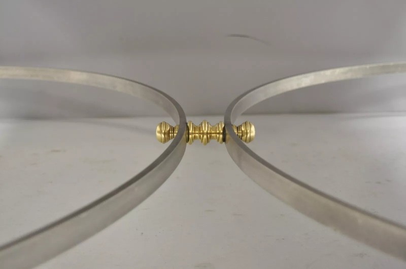 Italian Neoclassical Maison Jansen Style Steel & Brass Marble Top Coffee Table gallery