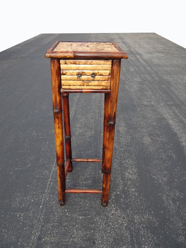 Vintage French Counry Bamboo Rattan Plant Stand ~ Side Table with a Drawer gallery
