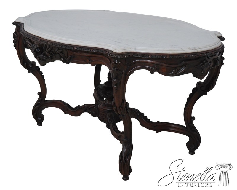 F64081: JOHN BELTER Antique Victorian Large Marble Top Center Table