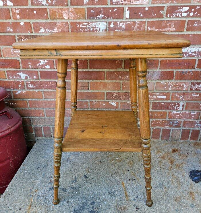 Antique Oak Plant Fern Stand Table Handmade Spindles 2 Shelves 29" gallery