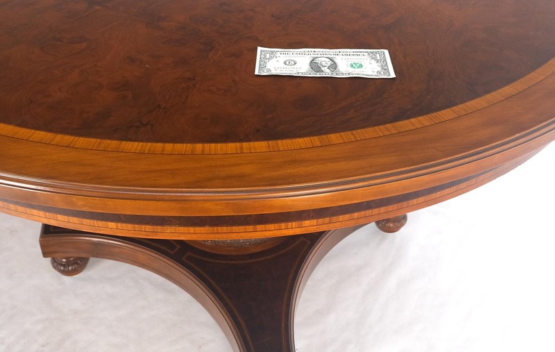 Banded Oval Racetrack Shape Carved Double Pedestal Burl Walnut 13' Long Dining gallery