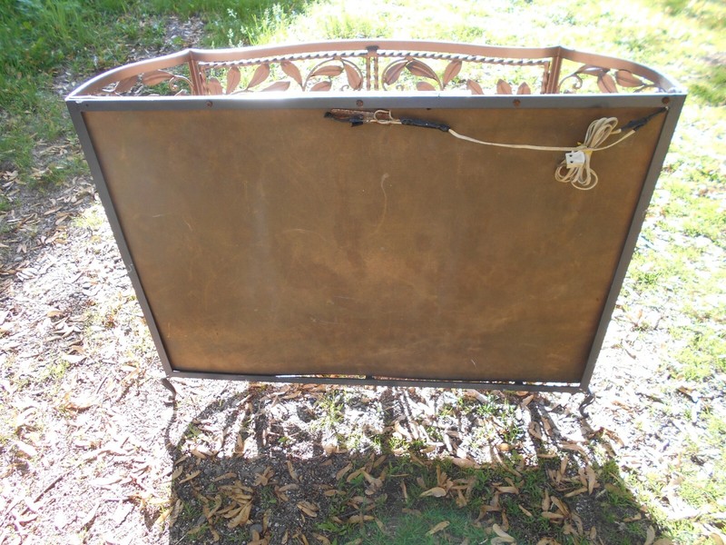VINTAGE MID CENTURY WROUGHT IRON CONSOLE TABLE WITH URN AND FLOWER DESIGN gallery