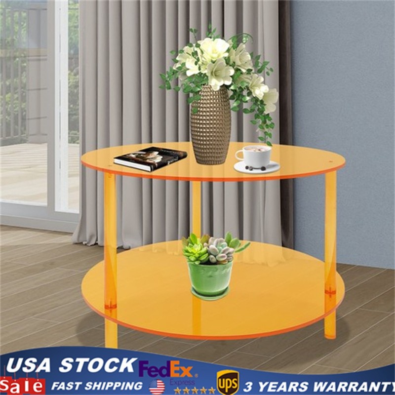 Modern Acrylic Coffee Table Living Room Double Tiers End Table With Storage Rack