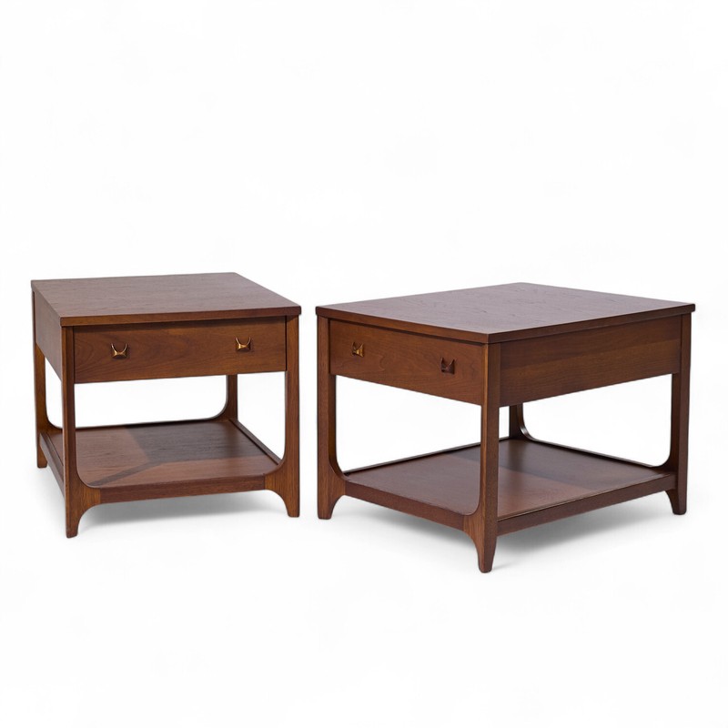 Broyhill Brasilia Mid Century Walnut and Brass Side End Tables - Pair gallery