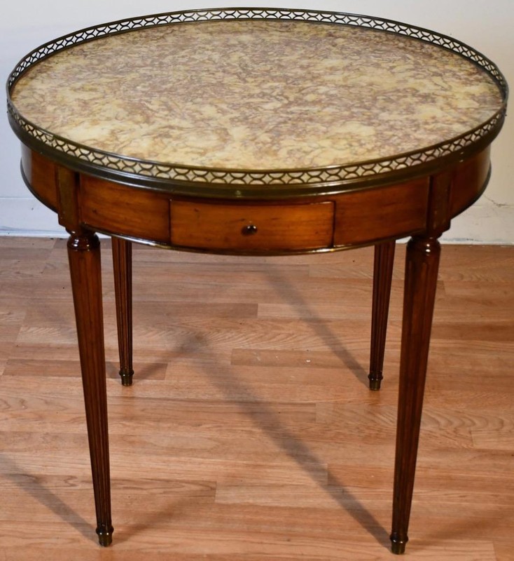 1910s Antique French Louis XVI Mahogany & Marble top Round Center Table
