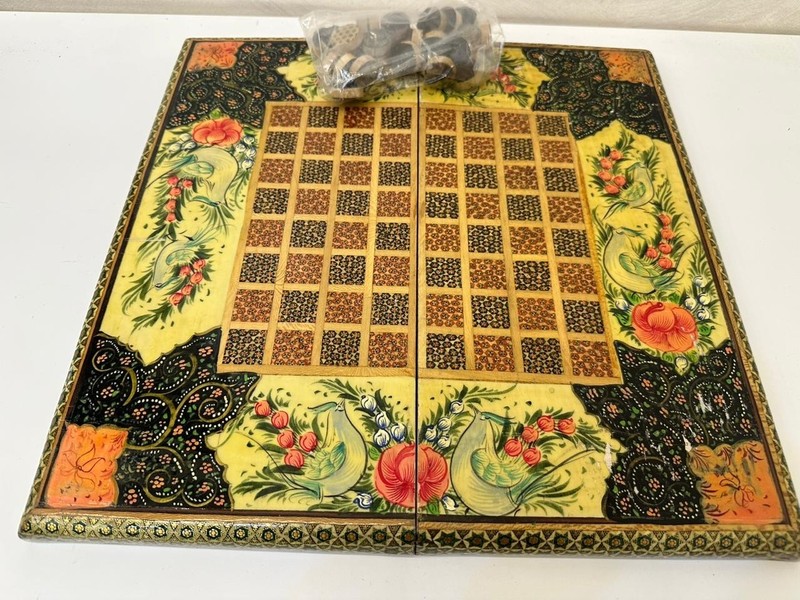 Vintage Hand-Painted Persian Backgammon & Chess Board Game Set –Khatam Marquetry gallery