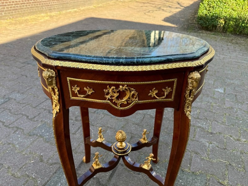 Table Mahogany Oval Louis XVI Green Marble Bronze French 1960s Centerpiece gallery