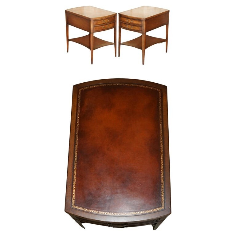 PAIR OF VINTAGE FULLY STAMPED GRAND RAPIDS MICH BROWN LEATHER SIDE LAMP TABLES