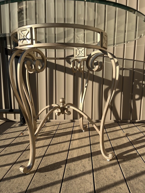 Glass Top Center Table with Metal Base 42”D x 30”H gallery