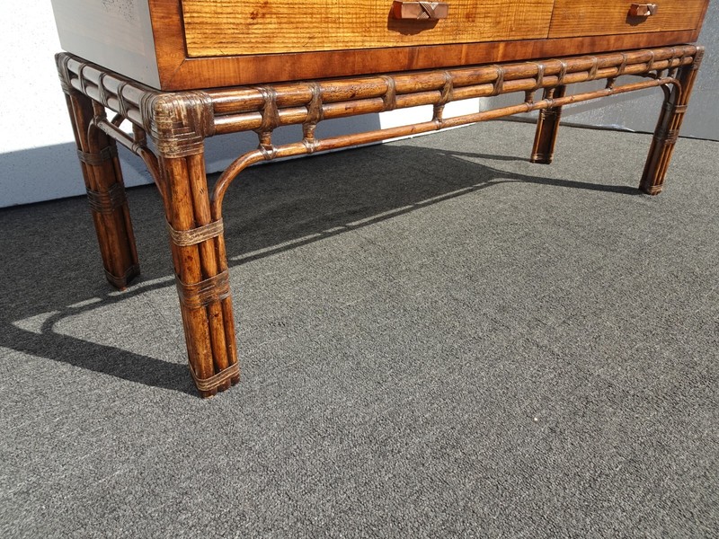 Vintage Henredon Circa East Console Table w Rattan Base ~ Credenza Sideboard gallery