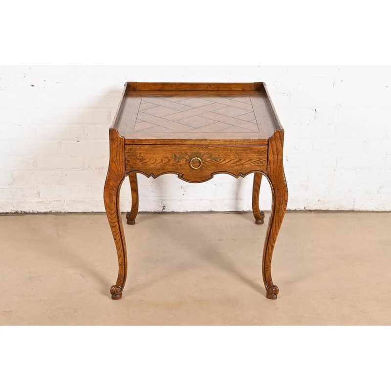 Baker Furniture French Provincial Louis XV Carved Oak and Burl Wood Tea Table gallery