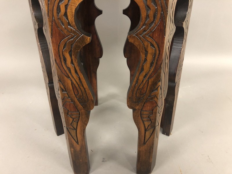 Antique Mahogany Stained Carved W/Faces Plant Table 21” X 15” gallery