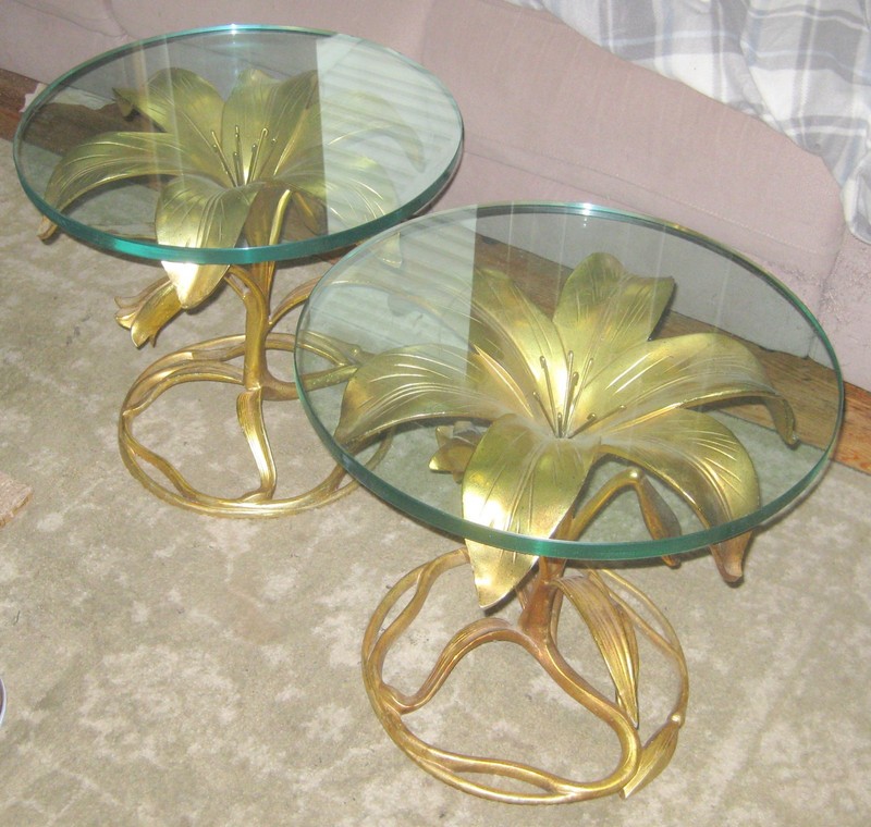 PAIR 1960s Arthur Court Lily Gold Gilded Hollywood Regency Side Tables