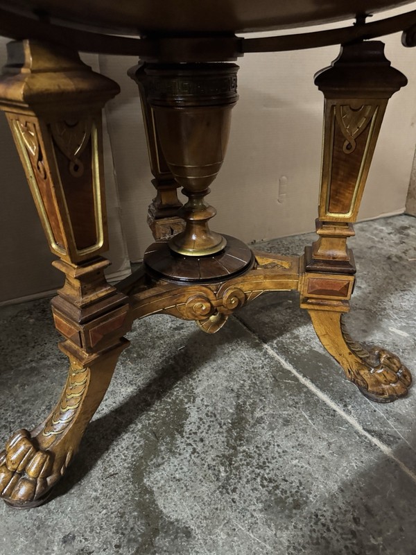 RENAISSANCE RARE ICISED MARBLE TOP WALNUT TABLE, ATTR. HERTER gallery