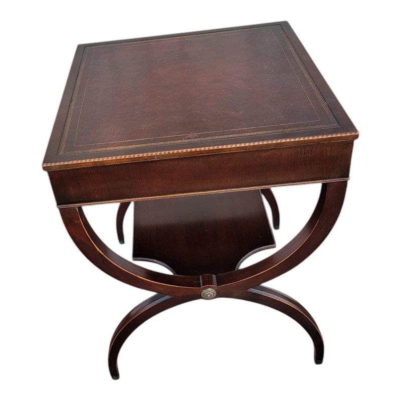 Antique Regency Mahogany Table Inlaid Leather Top 1 Drawer Stenciled Detail gallery