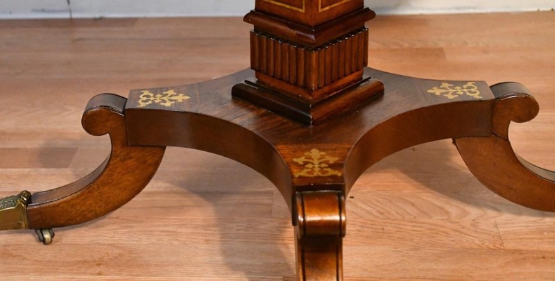 19th English Regency Rosewood Center accent table Brass Inlaid Top 2 drawers gallery
