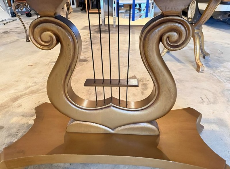 ANTIQUE HAND CARVED GOLD/GILDED ROSE LYRE HARP ITALIAN MARBLE ACCENT TABLE gallery