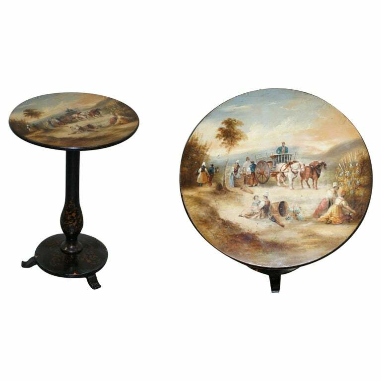 SUBLIME VICTORIAN POLYCHROME PAINTED PARCEL GILT TILT TOP OCCASIONAL WINE TABLE