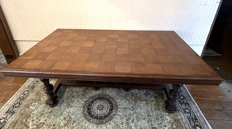 French Antique Oak Renaissance Parquetry Top Dining Table| c.1880 gallery