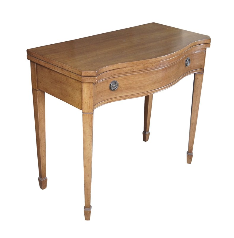 Antique American Sheraton Painted Grain Serpentine Flip Top Console Game Table gallery