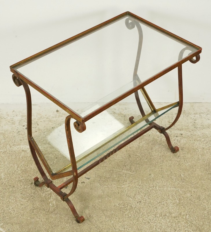Vintage European Glass Top End Table Magazine Holder gallery