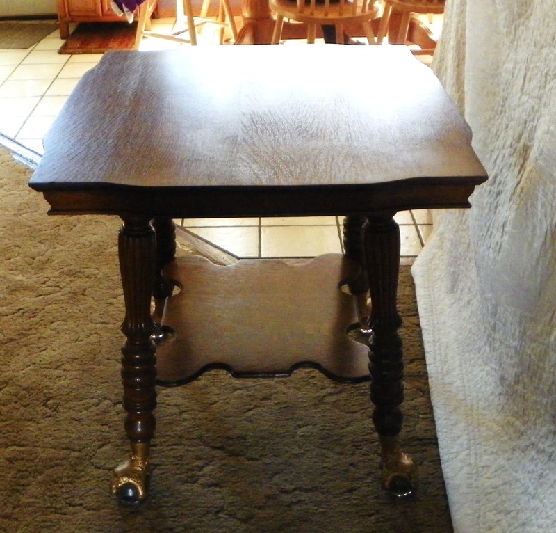 Quartersawn Oak Parlor Table with Glass Ball & Brass Feet (PRT19) gallery