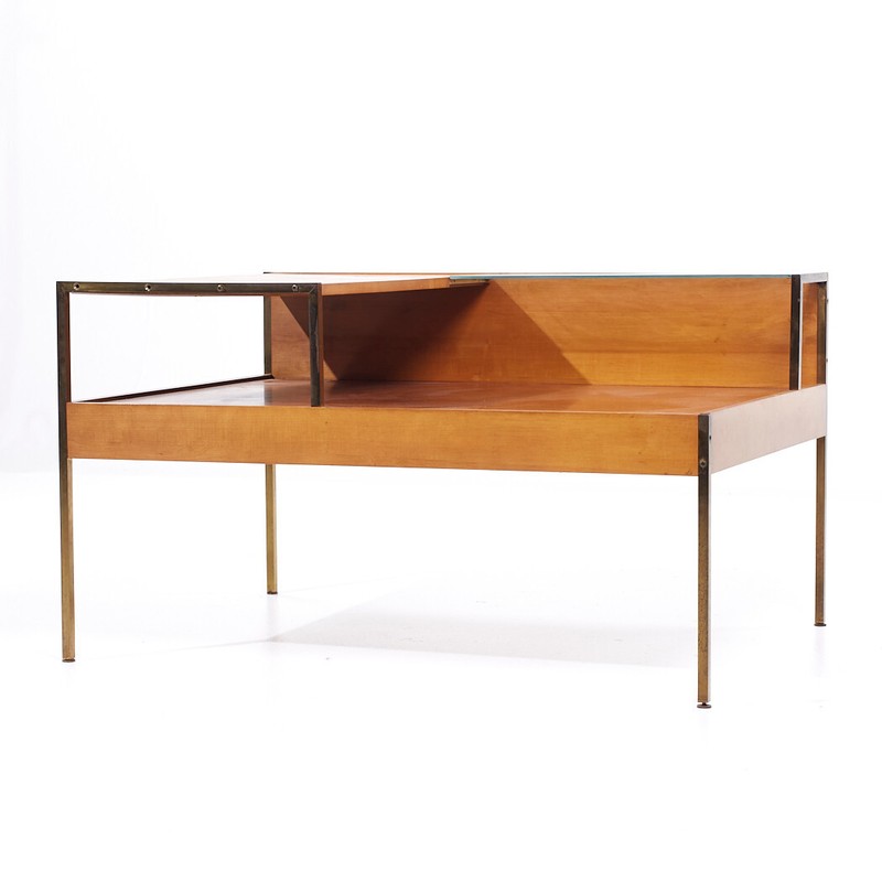 Milo Baughman for Murray Furniture Mid Century Maple and Brass Corner Side Table gallery