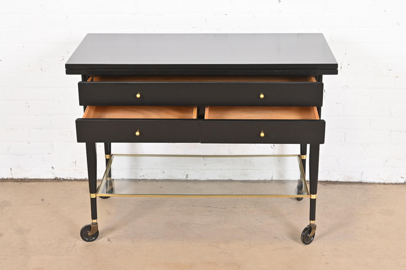 Paul McCobb for Directional Mid-Century Modern Black Lacquered Flip Top Bar Cart gallery
