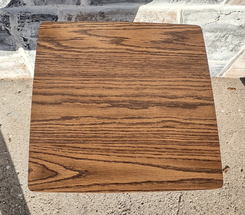 Vintage MCM Mid Century Dark Woodgrain Formica Laminate Square End Table gallery