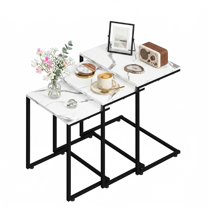 Nesting Side Tables Set of 3 C Shaped End Table Set Stackable Coffee Table White
