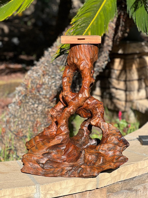 Vtg 20" Japanese Tree Root Hand Carved Solid Wood Side Table Plant Stand Base gallery