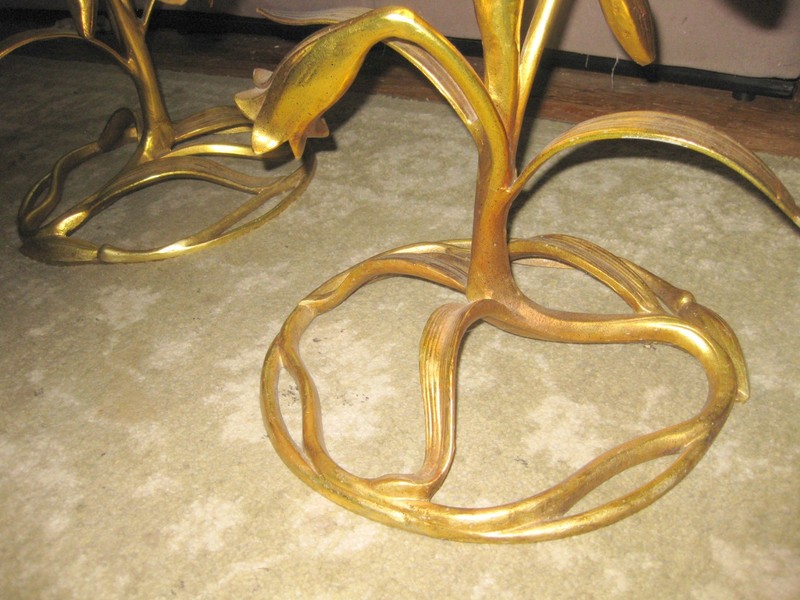 PAIR 1960s Arthur Court Lily Gold Gilded Hollywood Regency Side Tables gallery