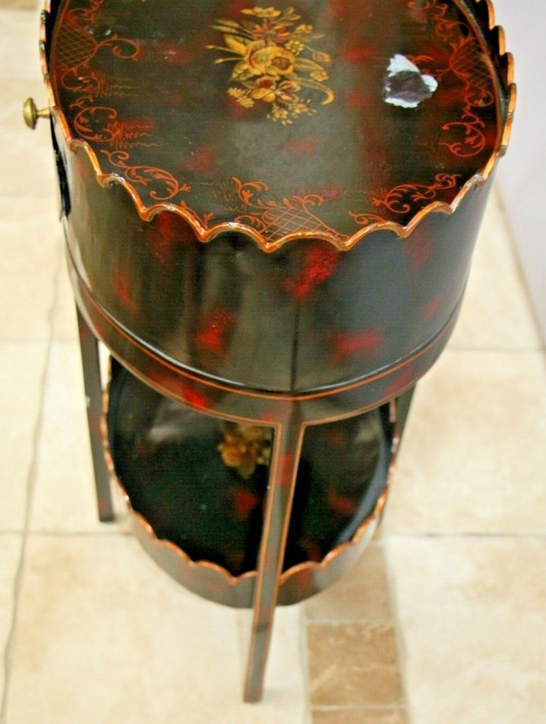 Maitland Smith Table English Regency Metal Black Painted Two Tier drawer Rare gallery