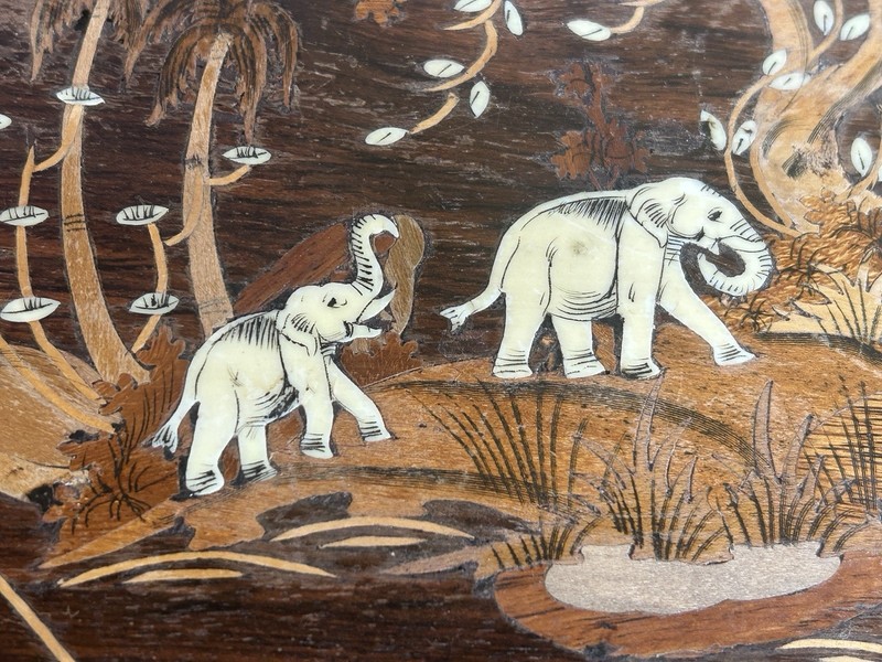VTG Elephant Legged Anglo Indian Rosewood Side Table Hand Carved with Inlay 12" gallery