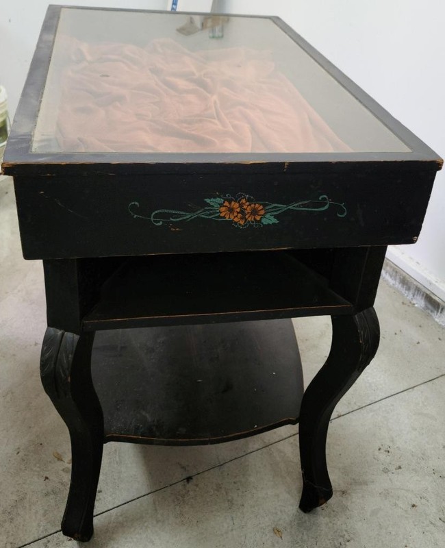 Antique Vitrine Display Table – Tole Painted Floral – GDC – USEFUL ANTIQUE TABLE gallery
