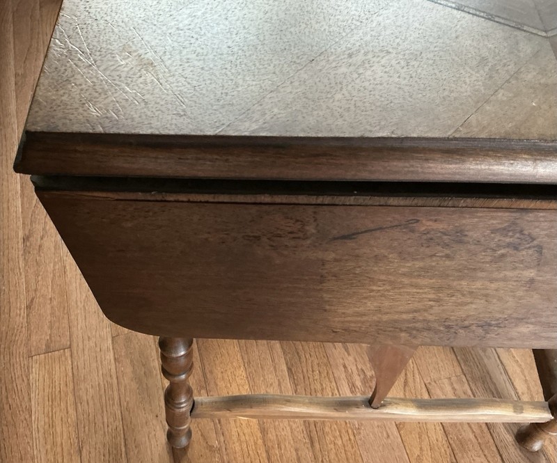 Vintage Solid Wood Drop Leaf Side Table With Diamond Shape Inlay gallery