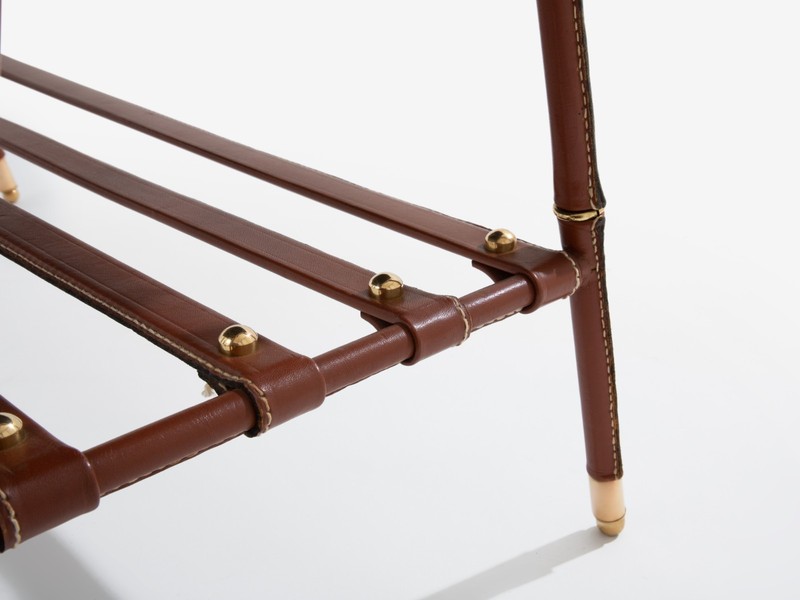 Jacques Adnet pique sellier red leather brass coffee table 1950 gallery
