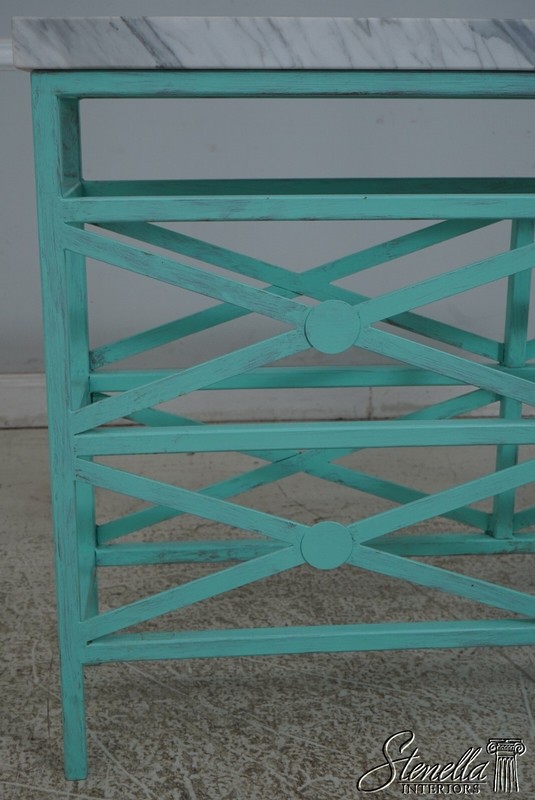67438: EJ VICTOR Modern Design Verdigris Marble Top Metal Base Console Table gallery