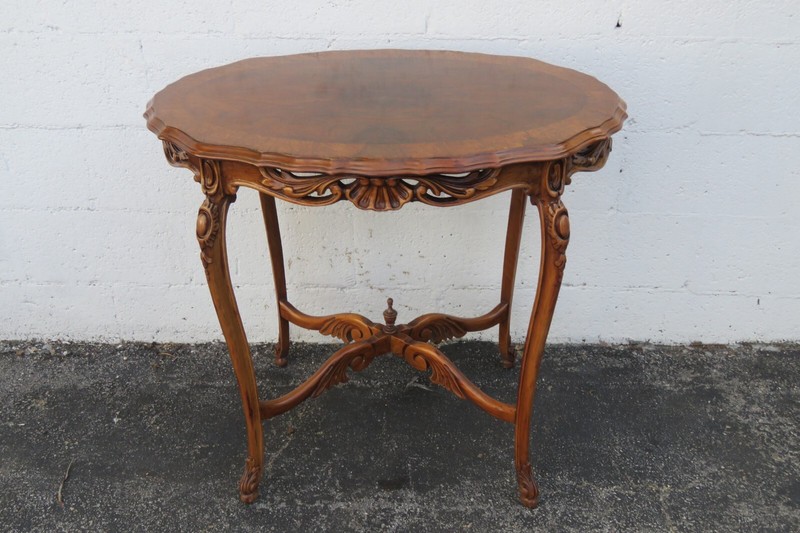 French Early 1900s Hand Carved Walnut Inlay Side End Center Table 3989 gallery