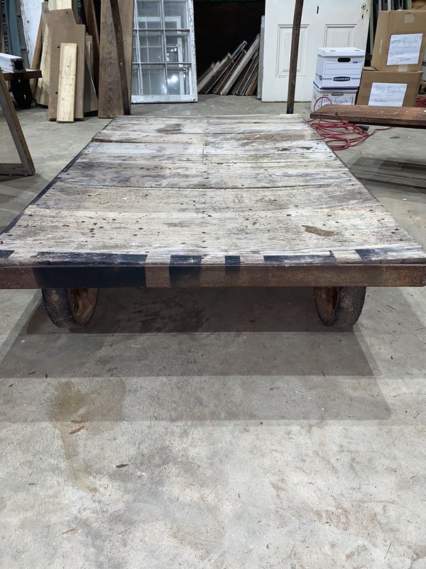 Vintage Warehouse Cart Railroad Factory Industrial Antique Wood Top Oak gallery