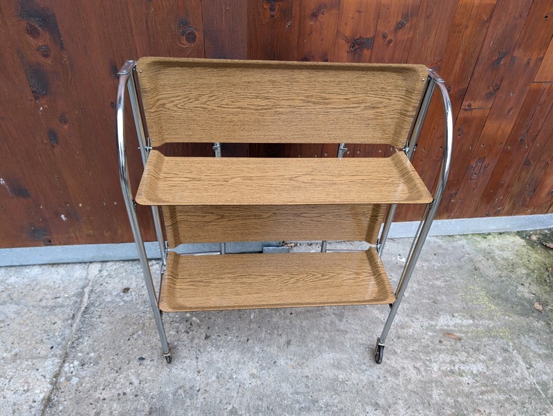 Dinette Serving Cart Tea Cart Table Side Table Oak Bar Chrome 70s WOW gallery