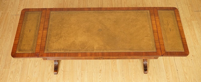 VINTAGE BEVAN FUNNELL EXTENDING MAHOGANY COFFEE TABLE WITH LEATHER TOP gallery