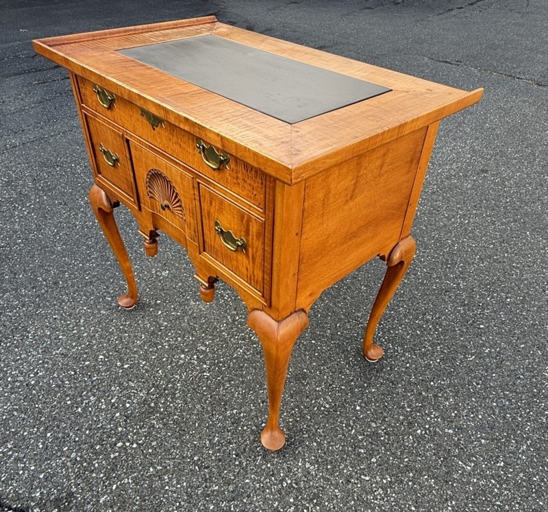 Eldred Wheeler slate-top lowboy in maple and tiger maple in the circa 1750 style gallery